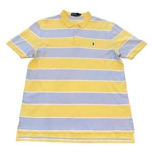 Polo Ralph Lauren Yellow and Blue Striped Pique Polo Shirt Mens XL